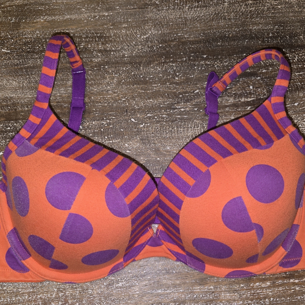 Cacique Orange and Purple Polka Dot Bra with Molded Cups - Picture 1 of 5